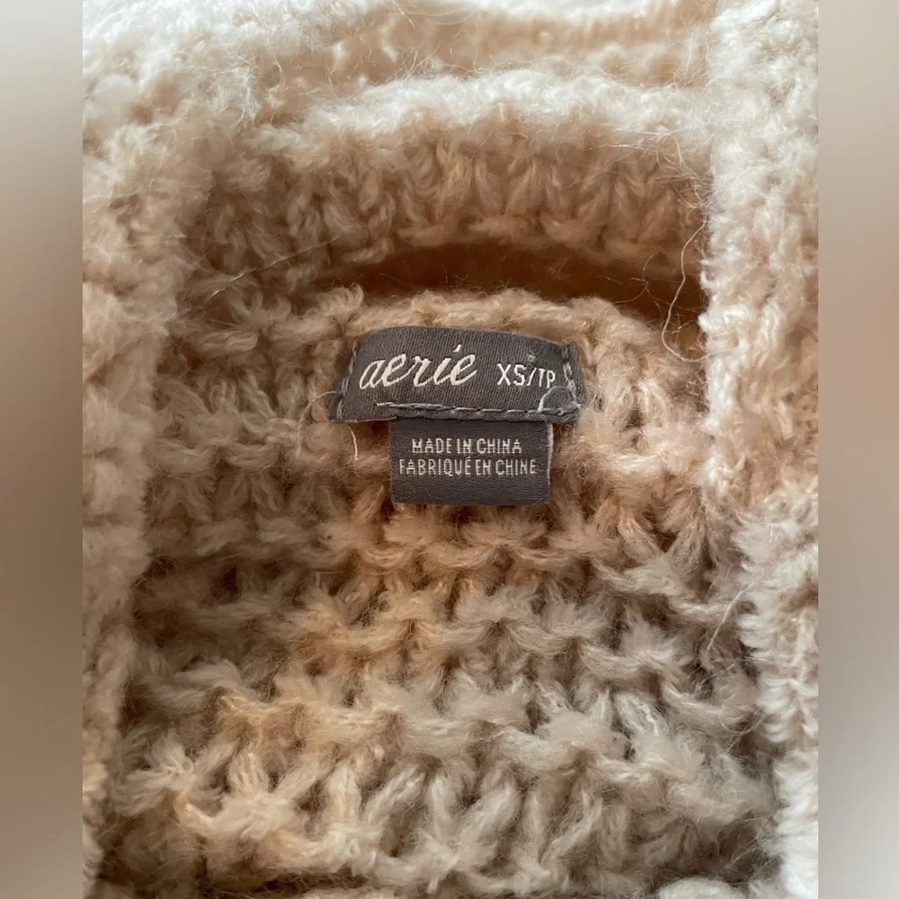 Aerie Babe Chenille Cowl Turtleneck Sweater Soft Satin/Cream/Tan XS